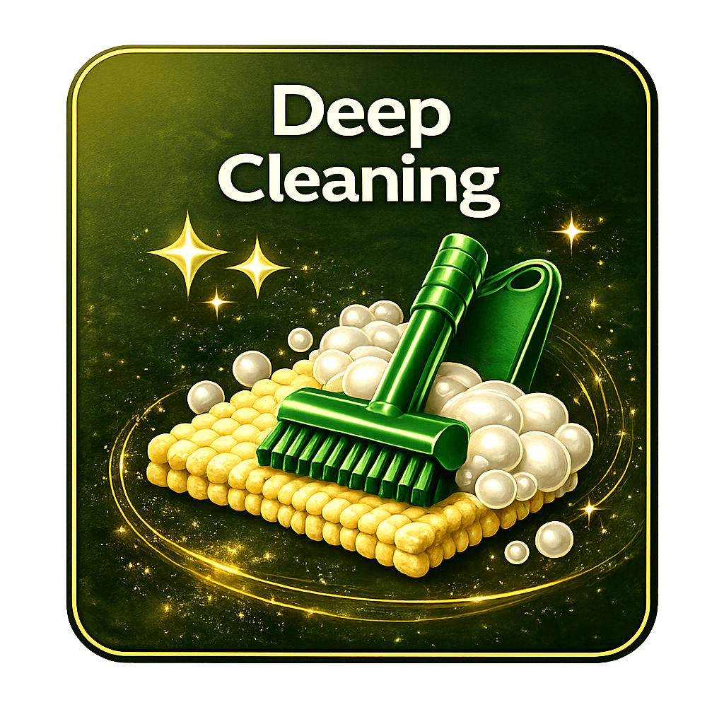 Deep cleaning service card with bucket and supplies for detailed house cleaning in Edmonton by Your Next Clean