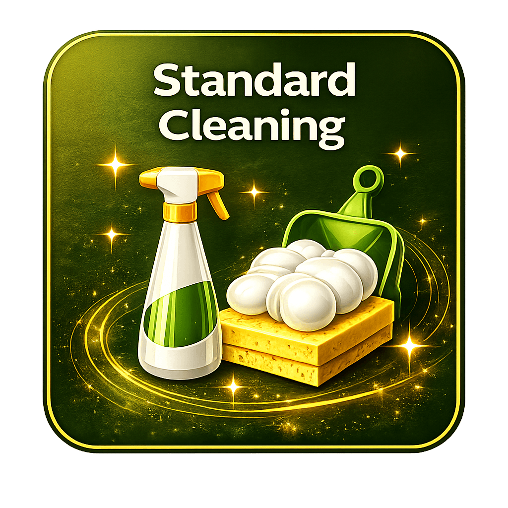Standard cleaning service card with spray bottle and sponge for Edmonton homes by Your Next Clean