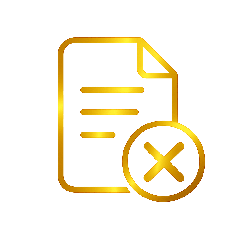 Gold gradient document icon with cancel symbol representing no contracts cleaning service on Your Next Clean platform