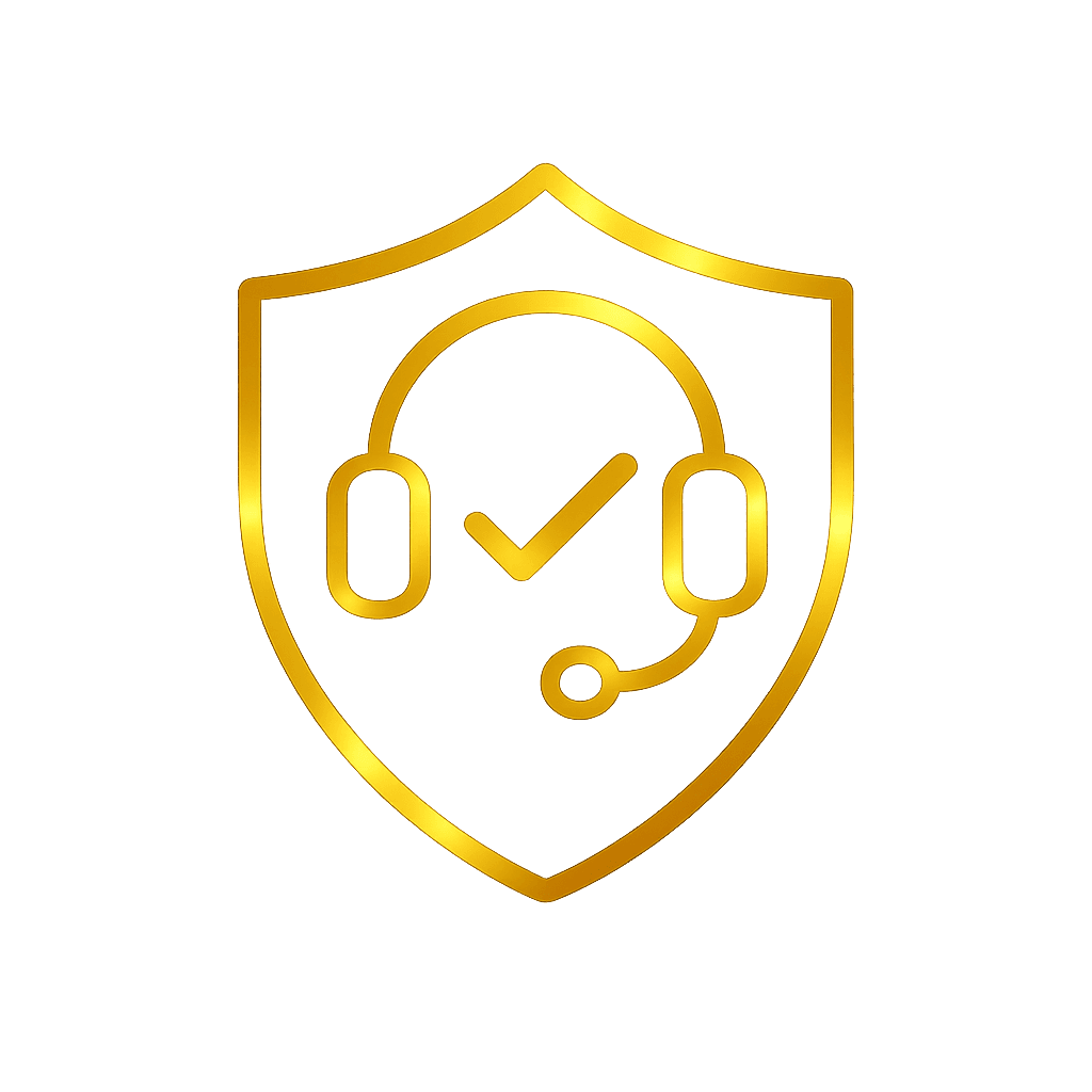 Gold shield and headset icon representing platform support for Your Next Clean
