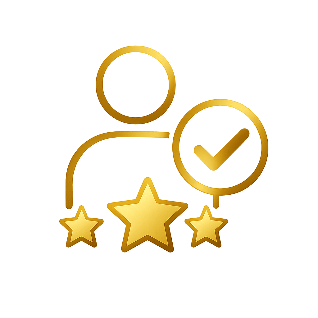 Gold gradient user selection icon with checkmark and stars representing choosing a cleaner on Your Next Clean platform